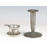 A Liberty & Co 'Tudric' pewter tea strainer and stand, model number '01701', maker's marks to