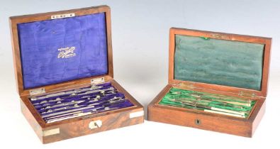 A late Victorian burr walnut cased drawing instrument set by Thornton of Manchester, width 20.5cm,