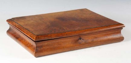 A Victorian walnut box, later converted to a bijouterie case, the interior glass tray top containing