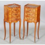 A pair of late 20th century French kingwood and floral marquetry bedside chests of small