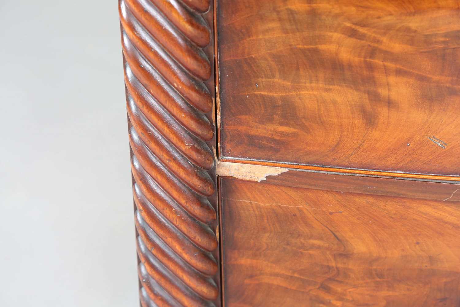 A Victorian mahogany bowfront chest of drawers with reeded pilasters and squat bun feet, height - Image 6 of 11