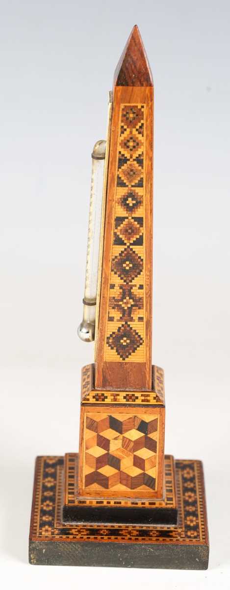 A Victorian Tunbridge ware desk thermometer of obelisk form, raised on a stepped square base, height - Image 11 of 14