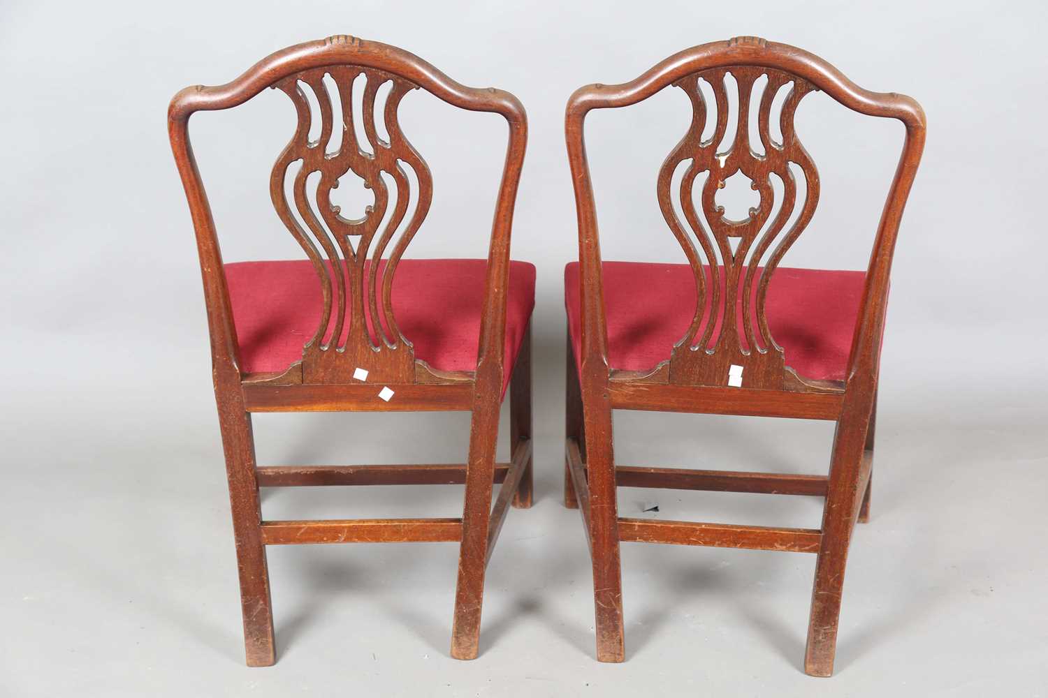 A pair of George III Chippendale period mahogany dining chairs with pierced splat backs and - Image 10 of 12