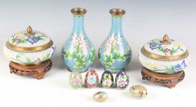 A pair of 20th century Chinese cloisonné jars and covers, diameter 16cm, together with a similar