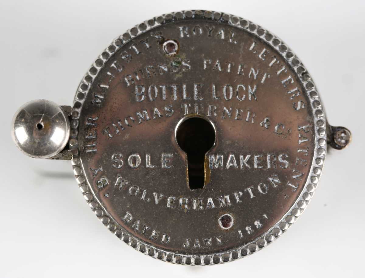 A Victorian plated brass Burns's Patent 'Bottle Lock' by Thomas Turner of Wolverhampton, length 5. - Image 2 of 9