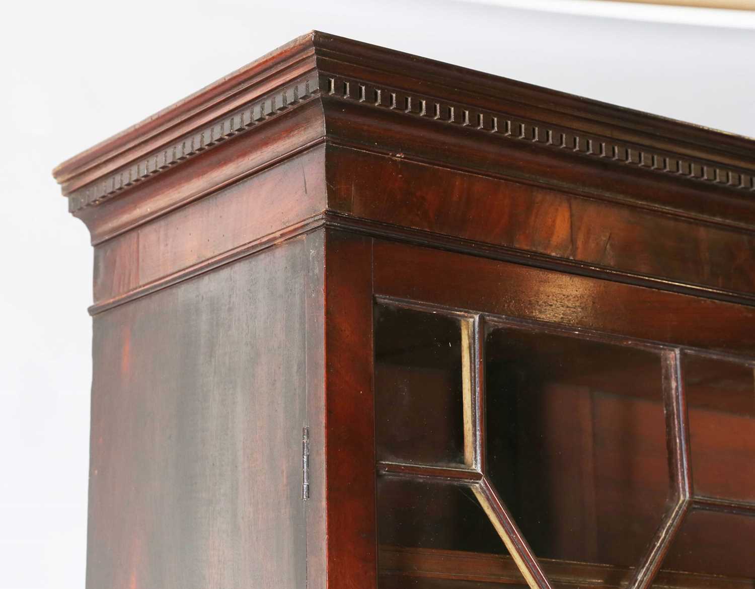 A good George III figured mahogany narrow secrétaire bookcase cabinet, the glazed top above a - Image 2 of 12