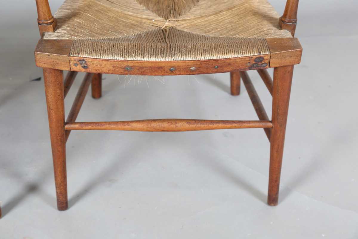 A late 19th century Arts and Crafts Sussex style walnut framed armchair, height 87cm, width 49cm, - Image 5 of 15