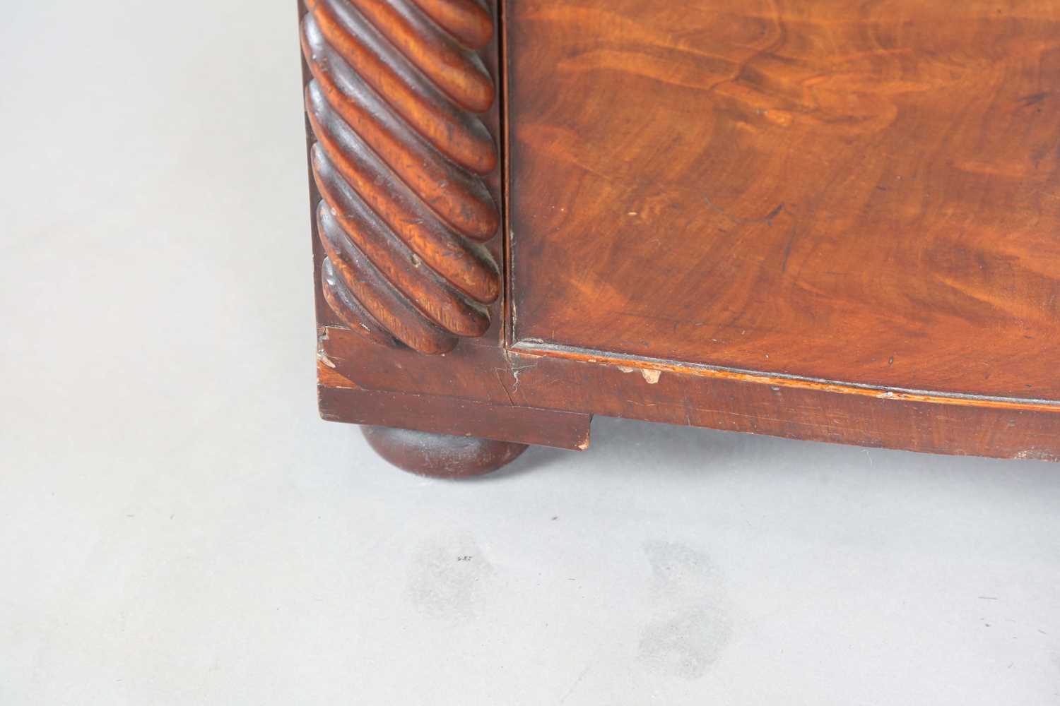 A Victorian mahogany bowfront chest of drawers with reeded pilasters and squat bun feet, height - Image 7 of 11