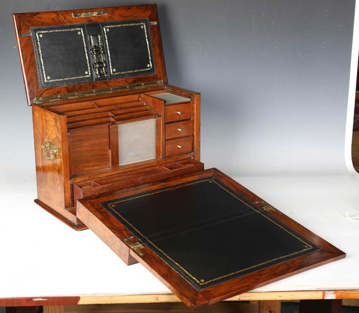 A Victorian burr walnut stationery cabinet writing box by Parkins & Gotto of London, the hinged - Image 2 of 16