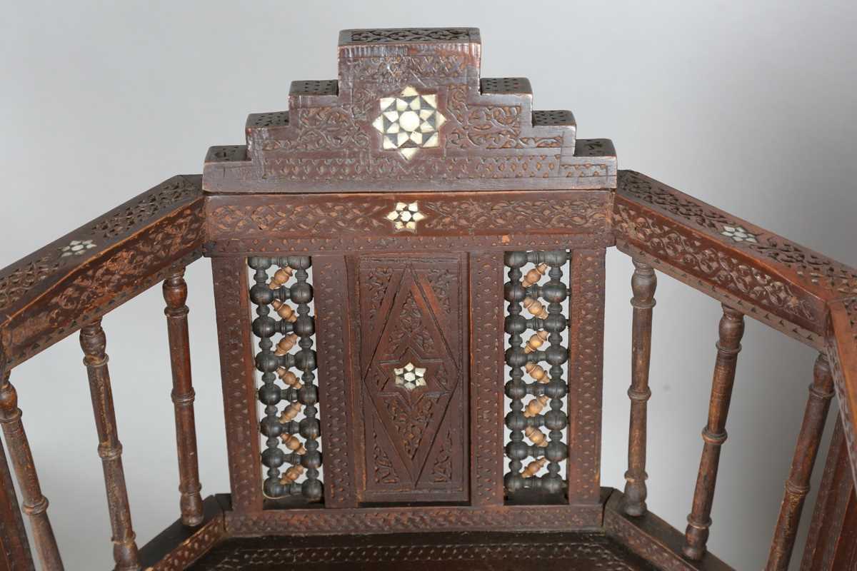 A pair of late 19th/early 20th century Middle Eastern hardwood and mother-of-pearl inlaid tub back - Image 2 of 16