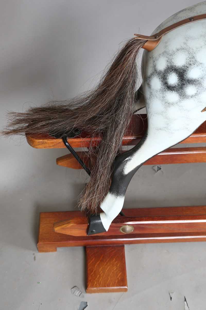 A modern dapple grey rocking horse by Stevenson Brothers, the oak trestle stand bearing plaque - Image 6 of 13