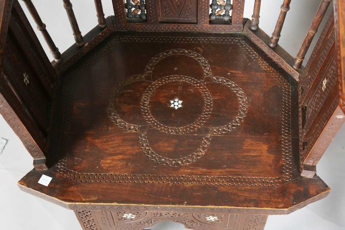 A pair of late 19th/early 20th century Middle Eastern hardwood and mother-of-pearl inlaid tub back - Image 6 of 16