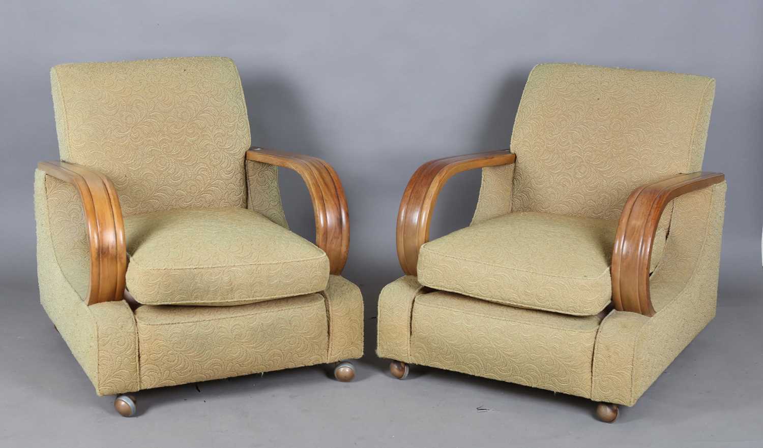 An Art Deco three-piece suite, possibly by Heals & Son, the angular backs flanked by substantial - Image 9 of 19