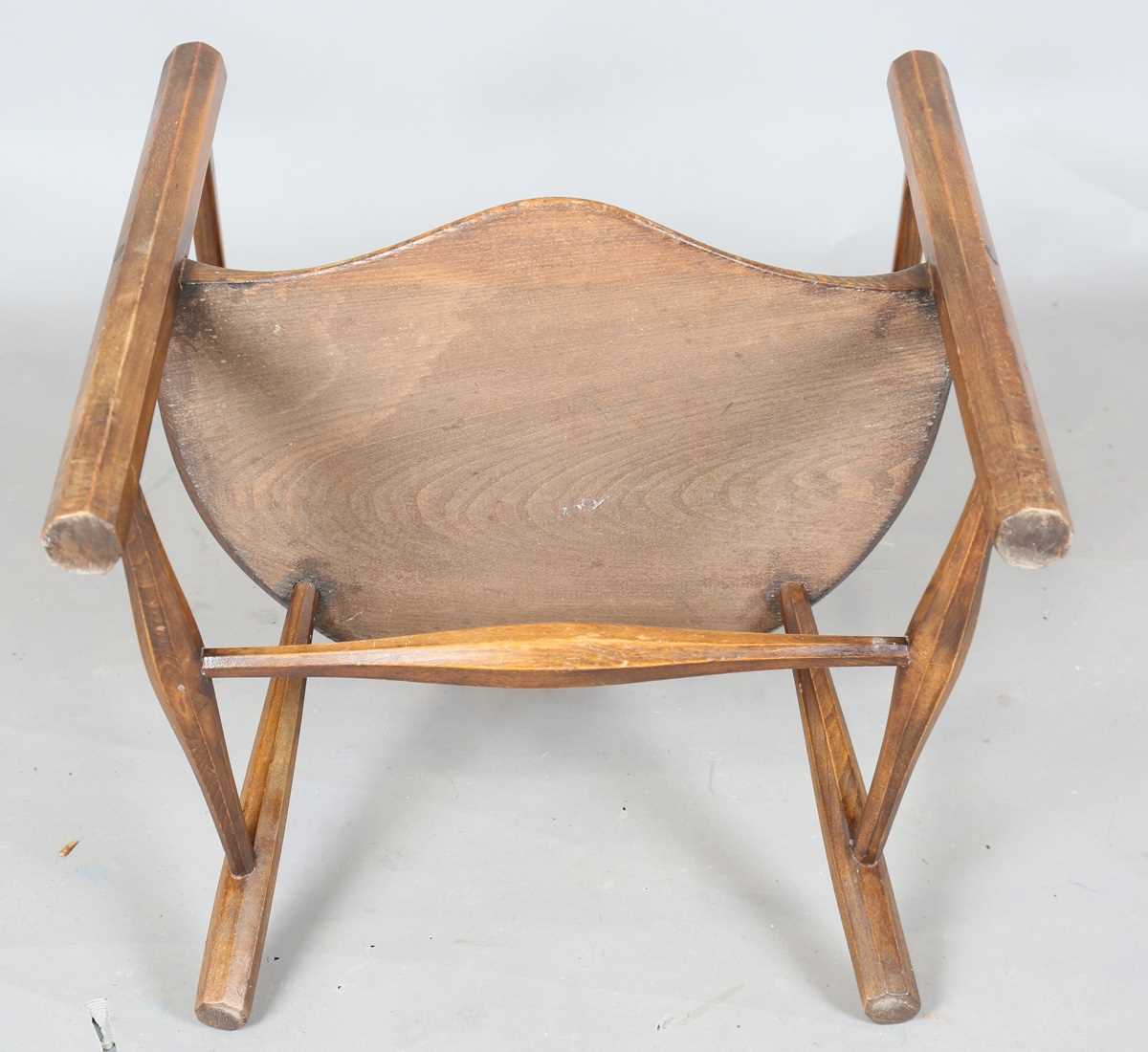 An early 20th century Arts and Crafts ash and elm tub back armchair with a pierced star splat - Image 9 of 9