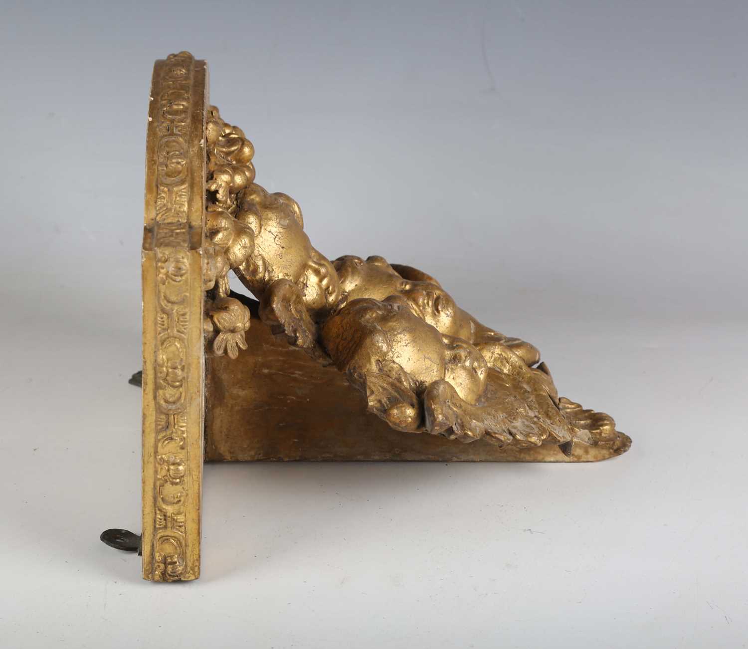 A late 19th century composition wall bracket with a triple cherub mask support, height 23cm, width - Image 9 of 10