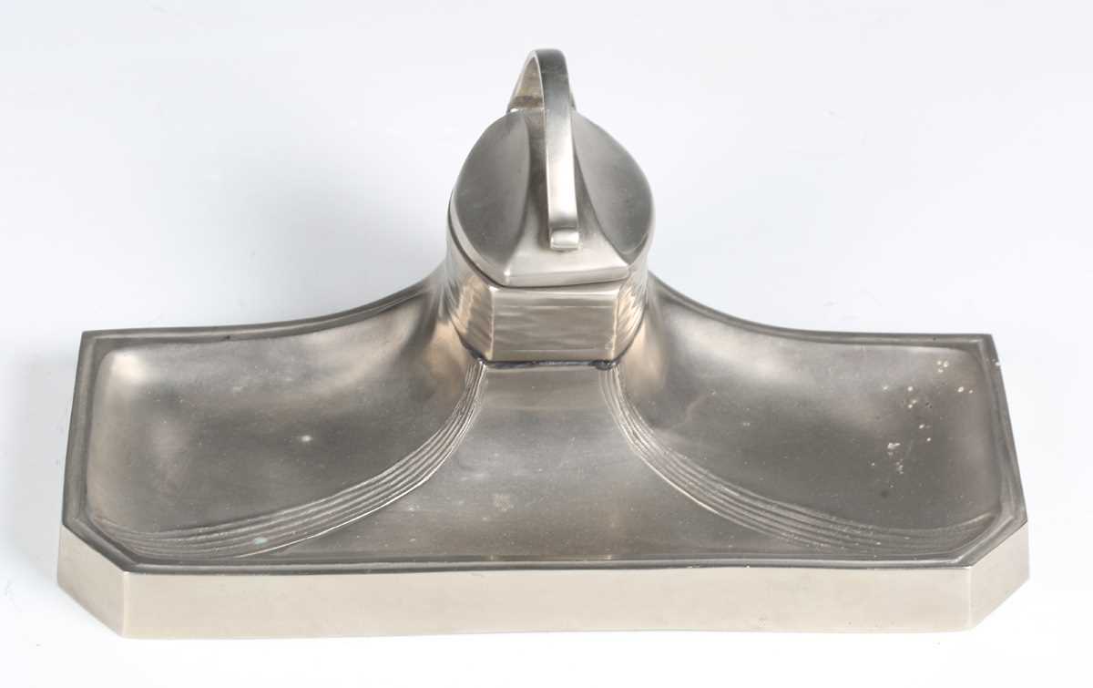 An early 20th century WMF plated inkstand, width 33.5cm, together with another similar inkstand. - Image 2 of 11