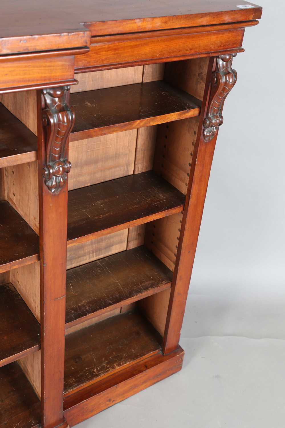 A Victorian mahogany breakfront three-section open bookcase, on a plinth base, height 118cm, width - Image 7 of 11