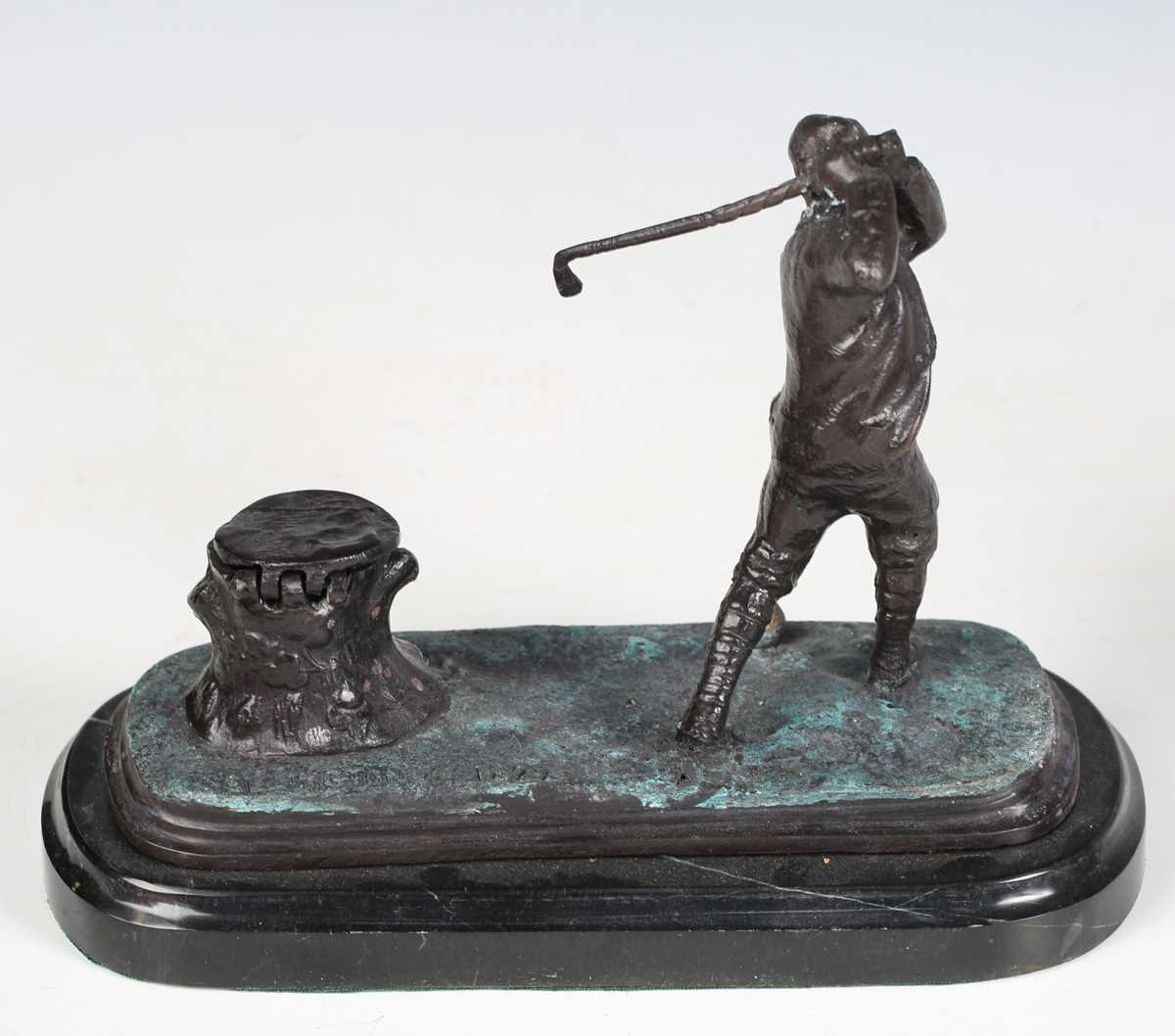 A 20th century plated cast metal novelty inkwell in the form of a golfer in full swing, height 13cm, - Image 3 of 12