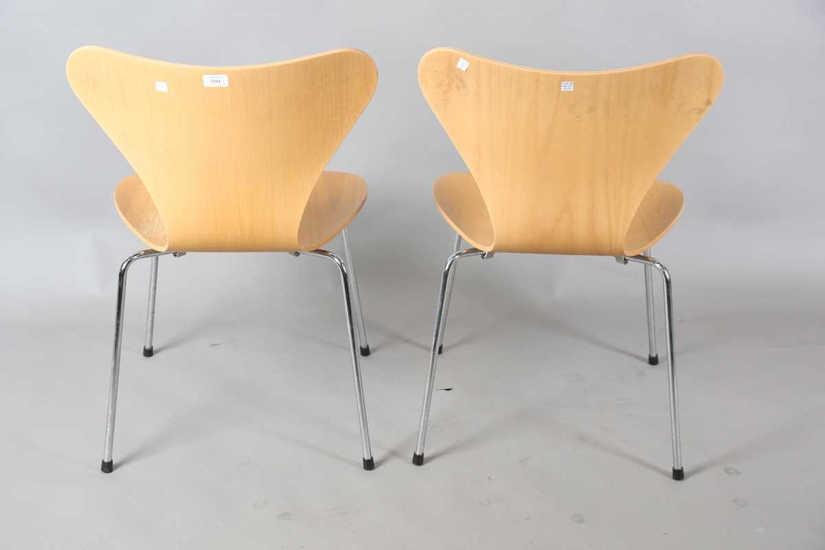 A pair of modern Fritz Hansen plywood and chromium plated metal chairs, originally designed by - Image 5 of 7