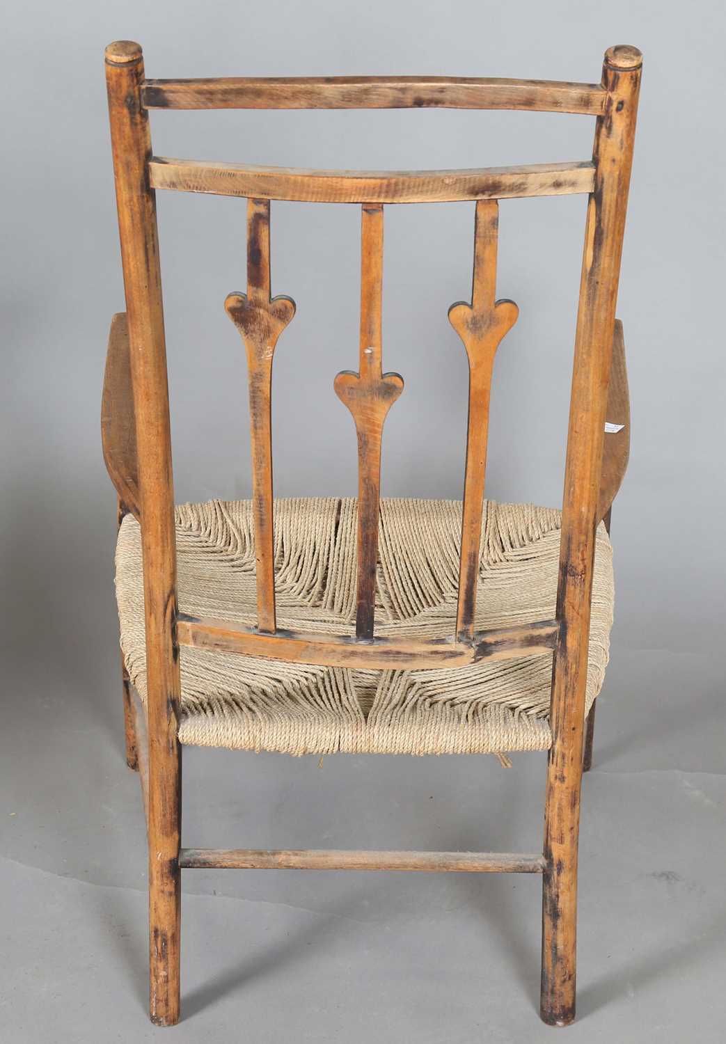 An early 20th century Arts and Crafts beech framed armchair, height 87cm, width 47cm, together - Image 7 of 23