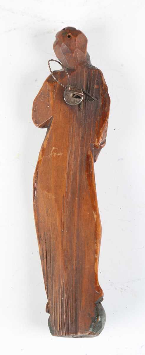 A Continental carved wooden figure of a saint, 16th/17th century, modelled holding a staff, length - Bild 9 aus 15