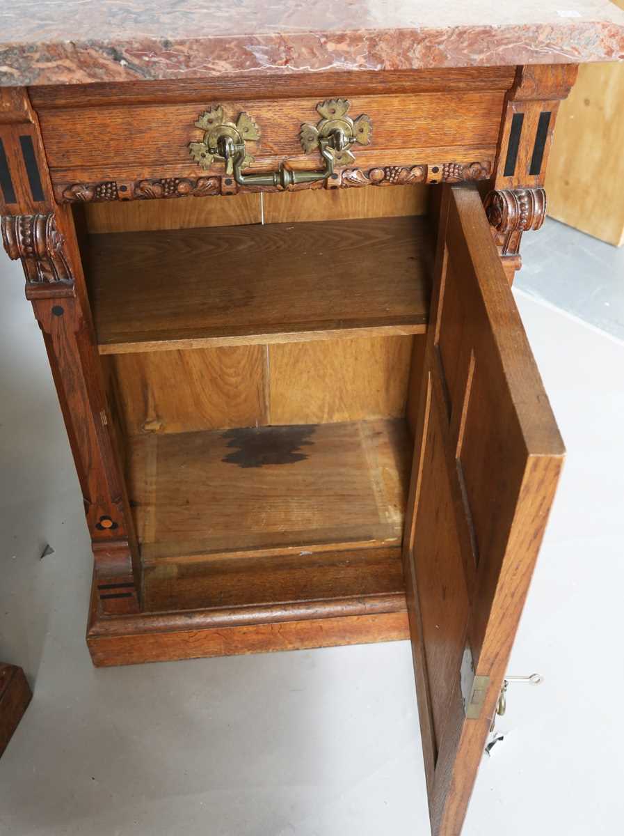 A pair of late Victorian Aesthetic Movement oak cabinets, in the manner of Charles Bevan, the - Image 13 of 16