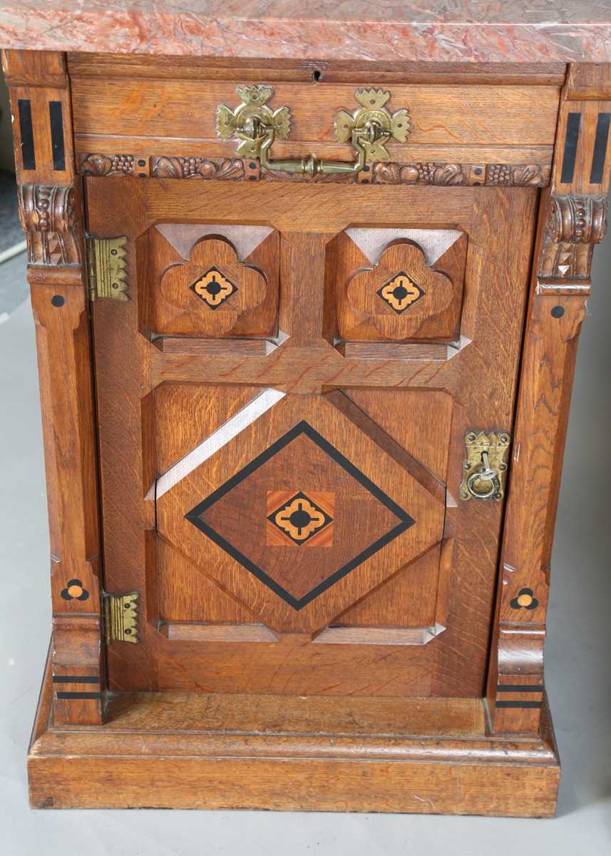 A pair of late Victorian Aesthetic Movement oak cabinets, in the manner of Charles Bevan, the - Image 6 of 16