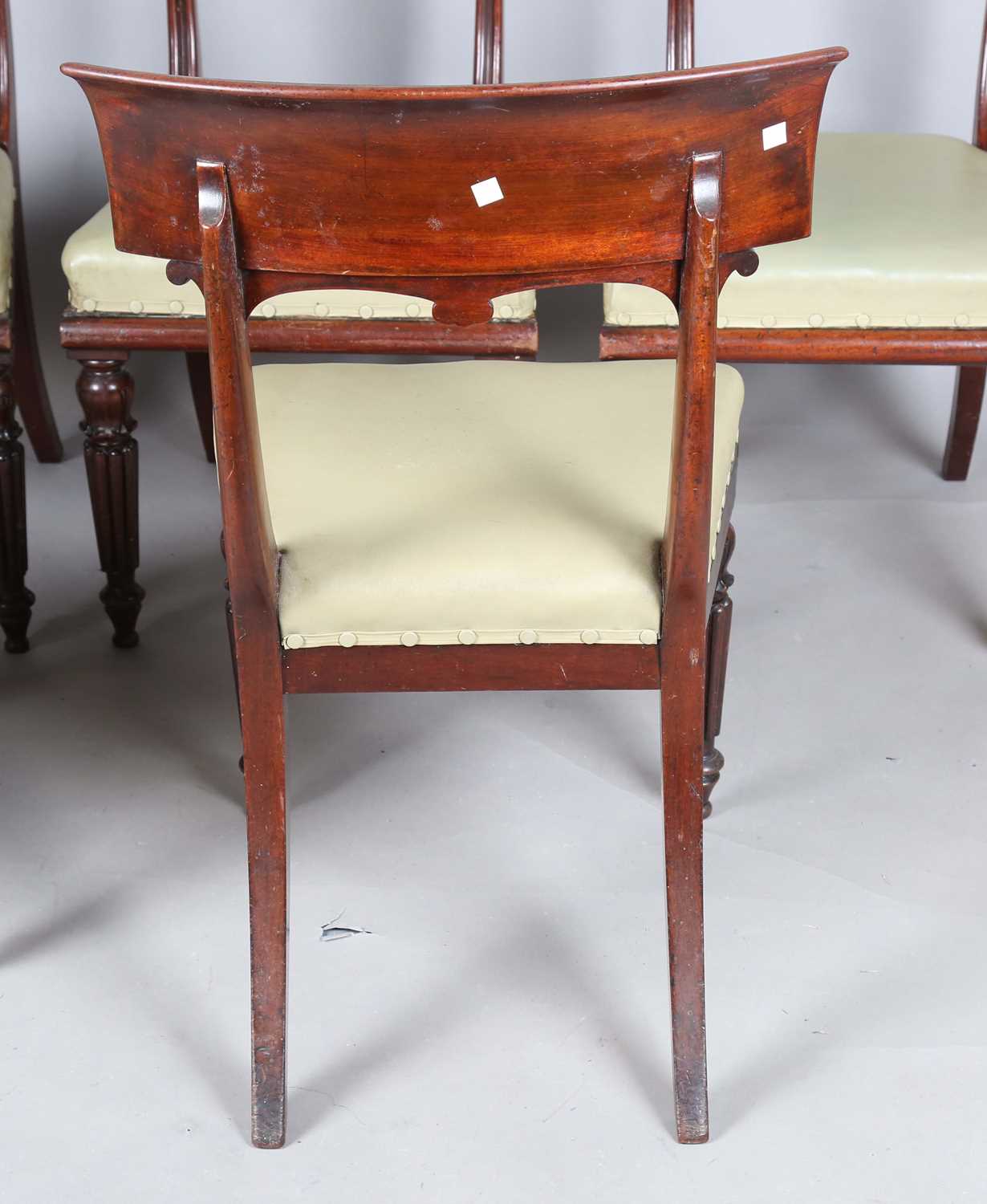 A set of six William IV mahogany bar back dining chairs with tulip cusp and reeded tapering legs, - Image 7 of 9