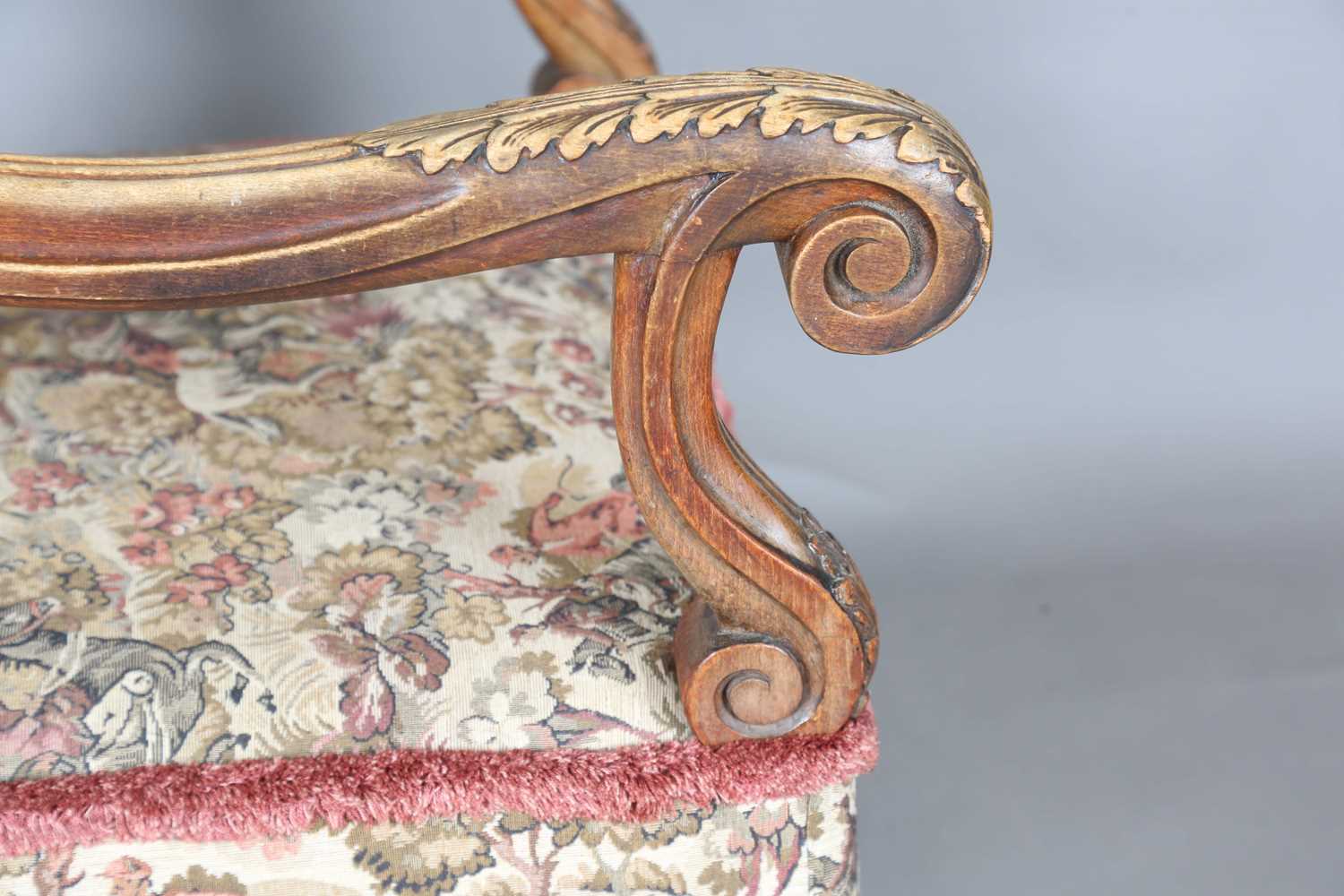 A late 19th century French Baroque Revival walnut framed armchair, upholstered in machined tapestry, - Image 9 of 14