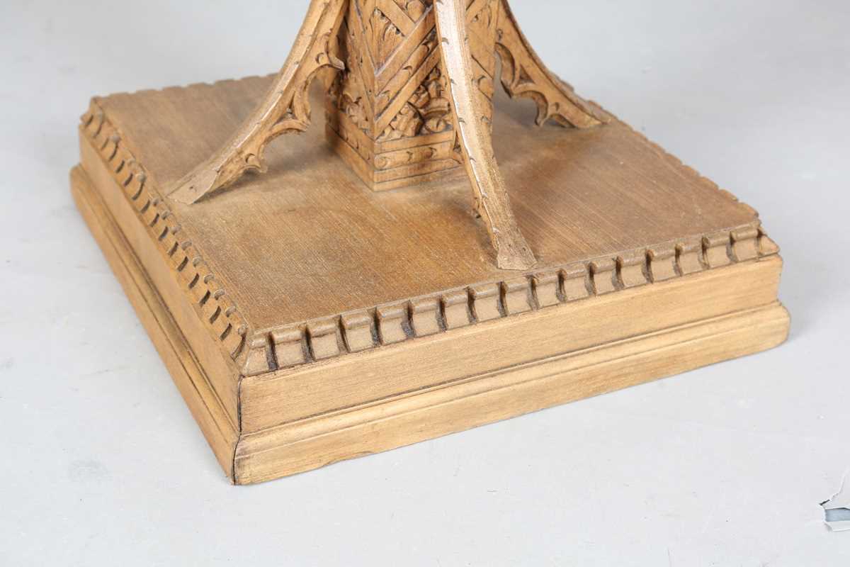 A 20th century Arts and Crafts style carved softwood centre table, the top decorated with wheat - Image 8 of 10
