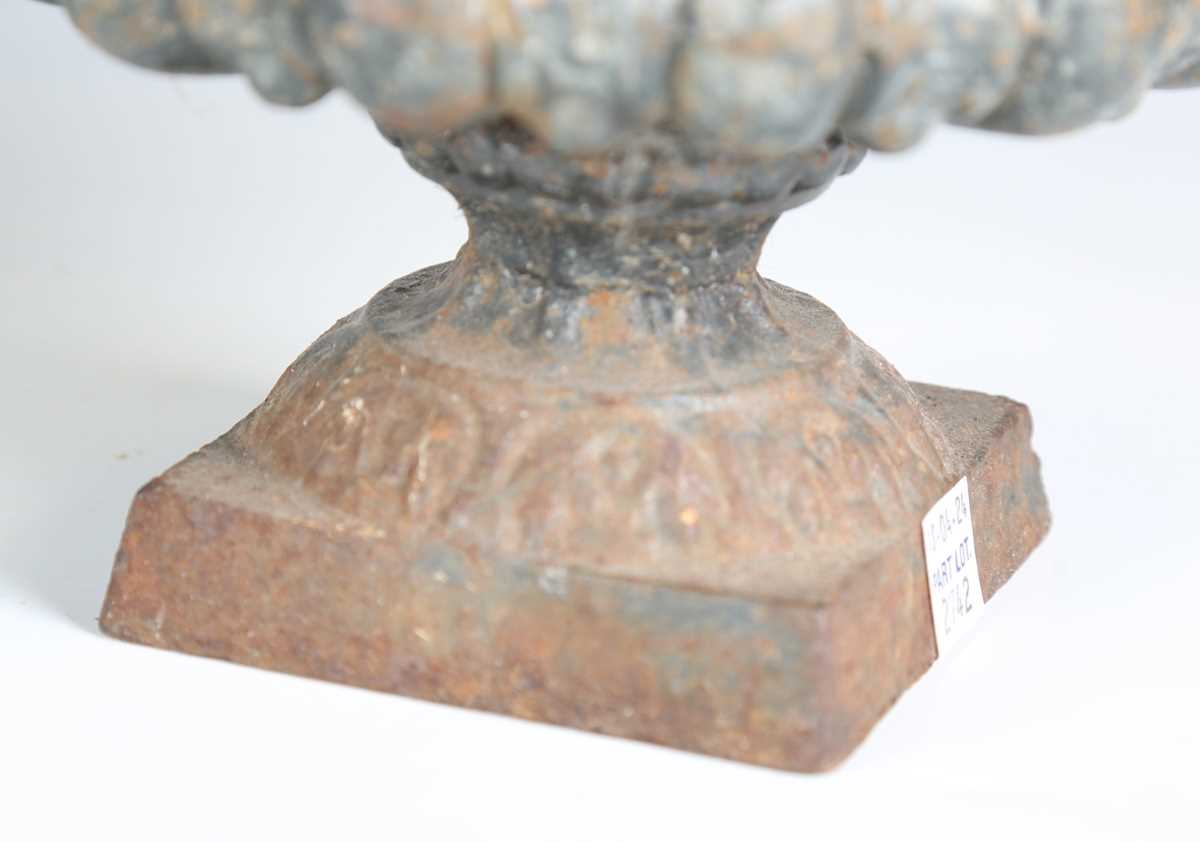 A late Victorian painted cast iron garden urn of half-reeded campana form, height 32cm, together - Image 9 of 10