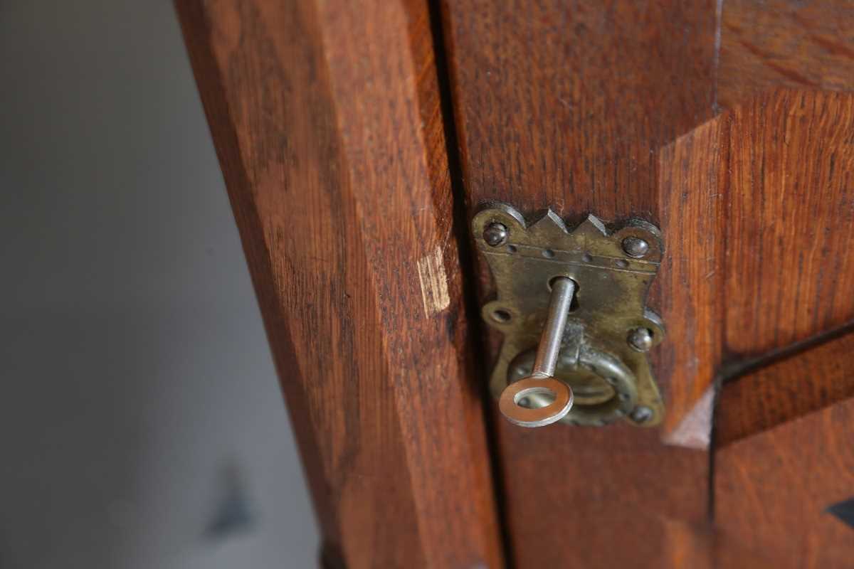 A pair of late Victorian Aesthetic Movement oak cabinets, in the manner of Charles Bevan, the - Image 14 of 16