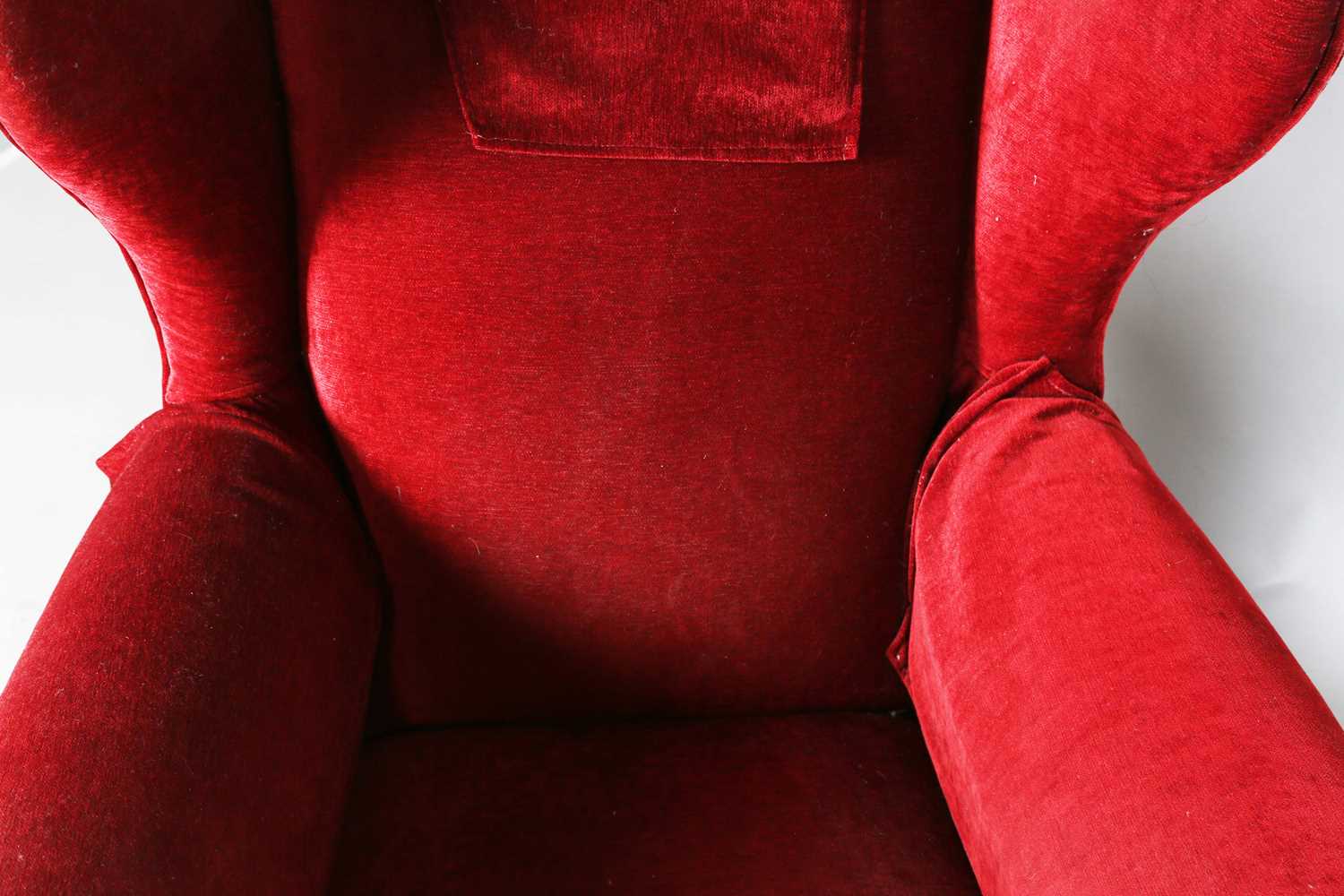 A late Victorian wing back armchair, upholstered in claret velour, height 95cm, width 84cm, depth - Image 3 of 12