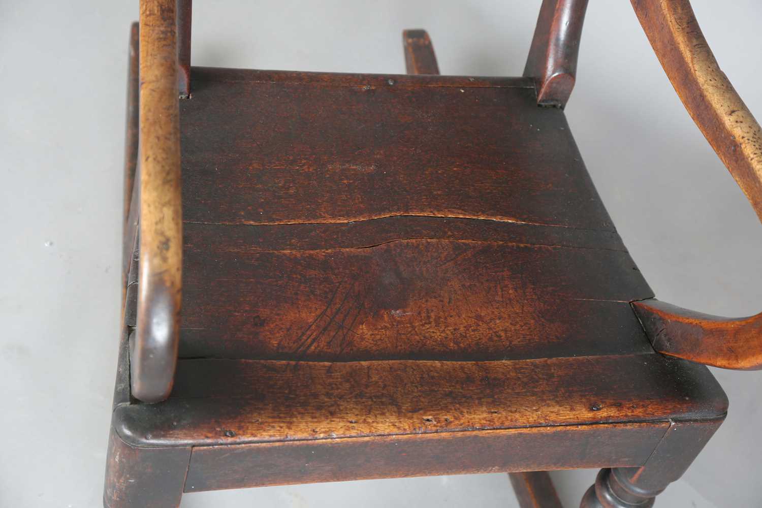A Victorian provincial mahogany rocking armchair with ladder back and solid seat, height 104cm, - Image 3 of 9