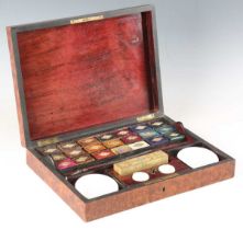 A late 19th century French amboyna cased artist's box by Bourgeois Ainé Paris, the lid inlaid in