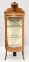 An Edwardian mahogany bowfront corner display cabinet with foliate inlaid decoration, height