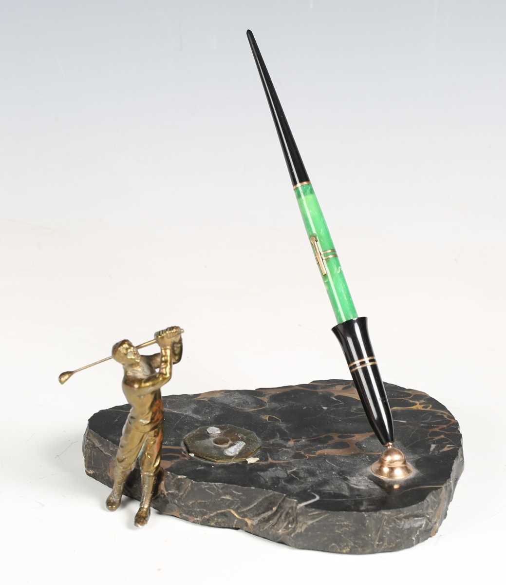 A 20th century plated cast metal novelty inkwell in the form of a golfer in full swing, height 13cm, - Image 11 of 12