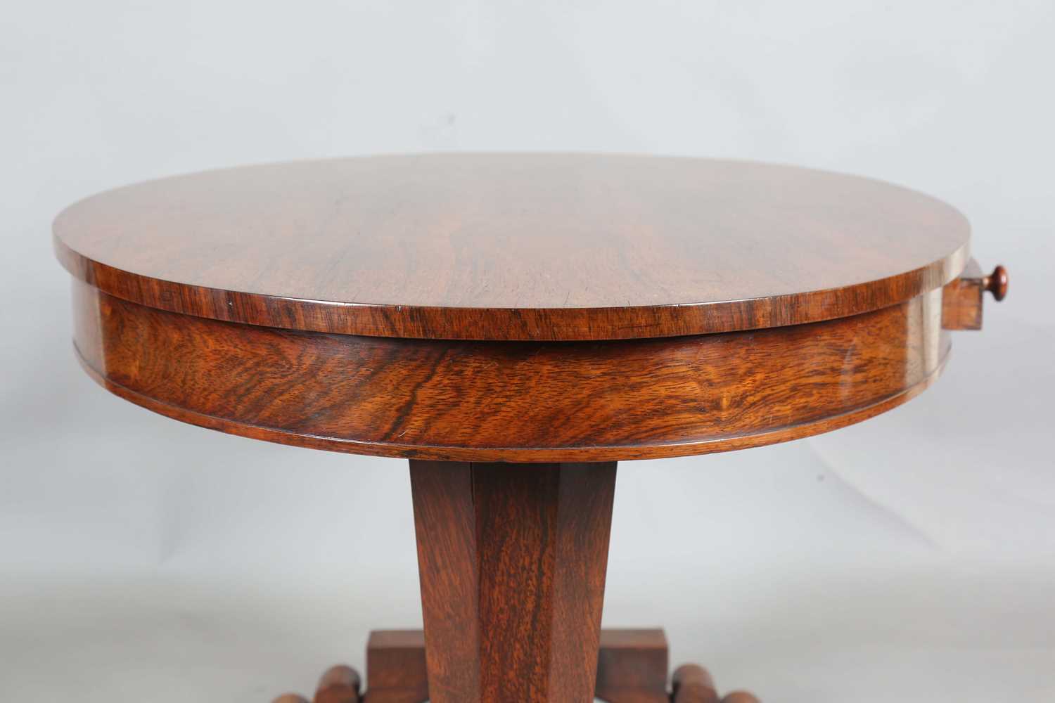 An early Victorian rosewood oval library table, fitted with opposing drawers, on octagonal - Image 9 of 10