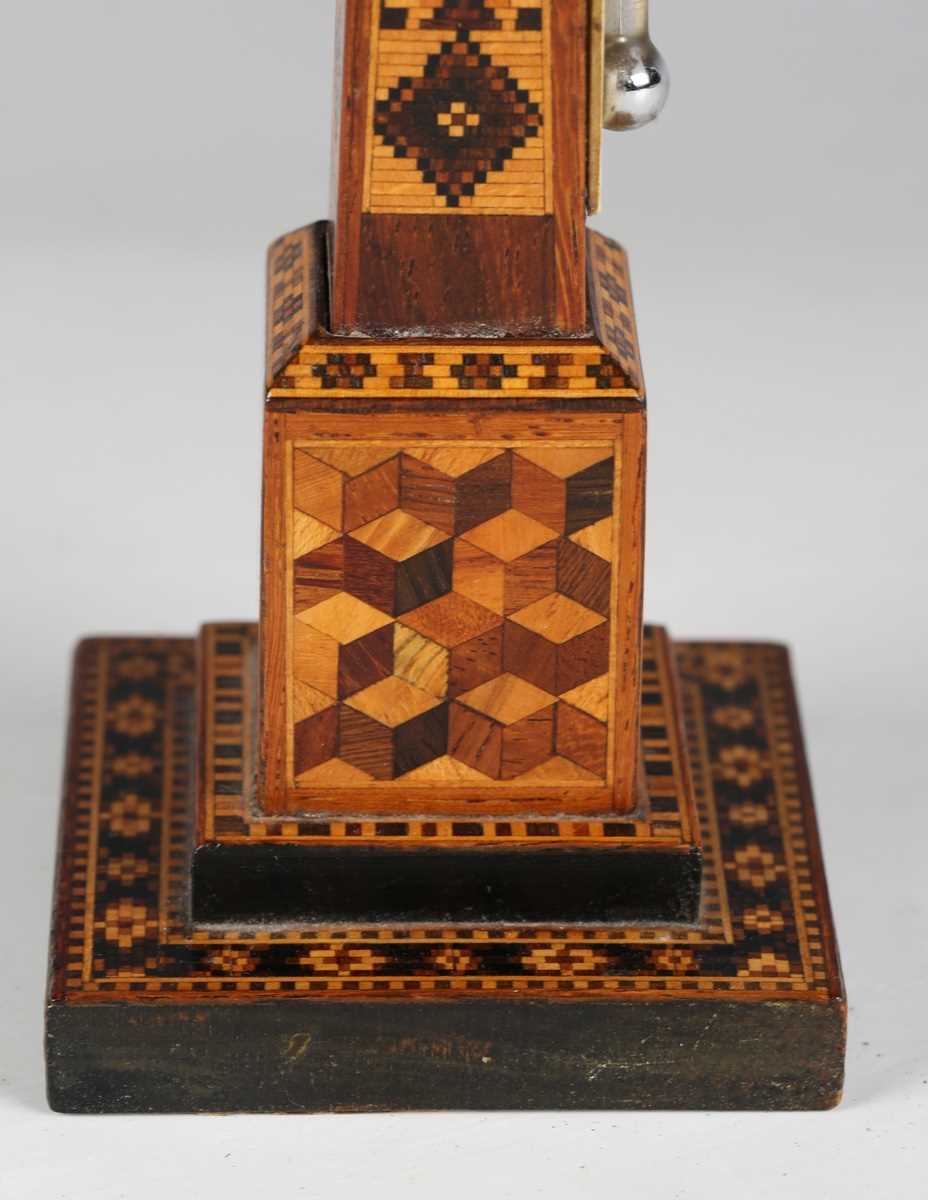A Victorian Tunbridge ware desk thermometer of obelisk form, raised on a stepped square base, height - Image 7 of 14