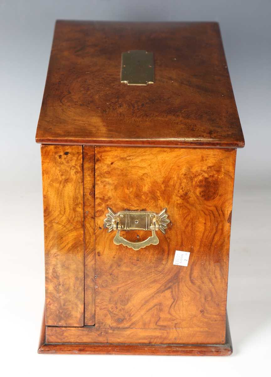 A Victorian burr walnut stationery cabinet writing box by Parkins & Gotto of London, the hinged - Image 15 of 16