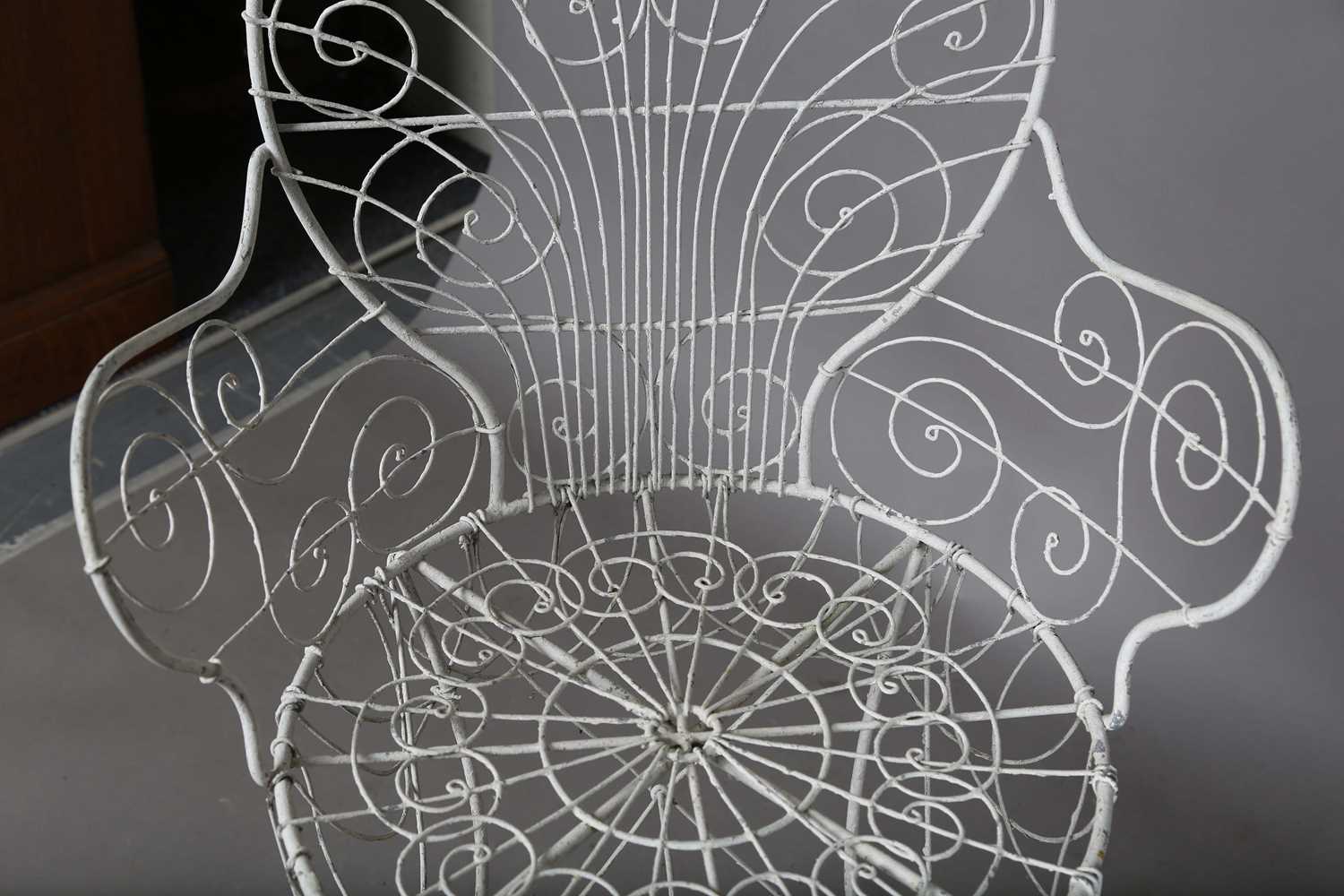 A pair of early 20th century wirework garden chairs, height 97cm, width 54cm, and a matching - Image 6 of 13