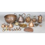 A collection of mainly 19th century copper wares, including a large twin-handled bowl, diameter