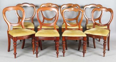 A set of eight late Victorian mahogany spoon back dining chairs, height 86cm, width 45cm.