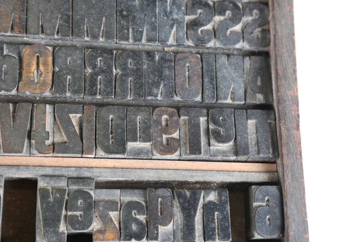 A group of early 20th century carved hardwood letterpress printing blocks, contained within a - Image 6 of 10