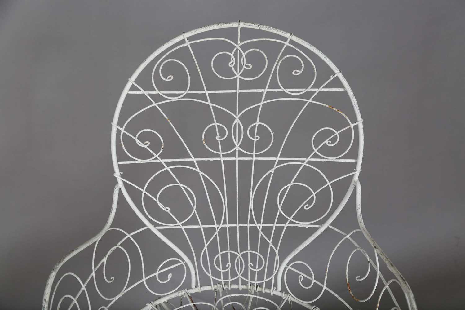 A pair of early 20th century wirework garden chairs, height 97cm, width 54cm, and a matching - Image 2 of 13