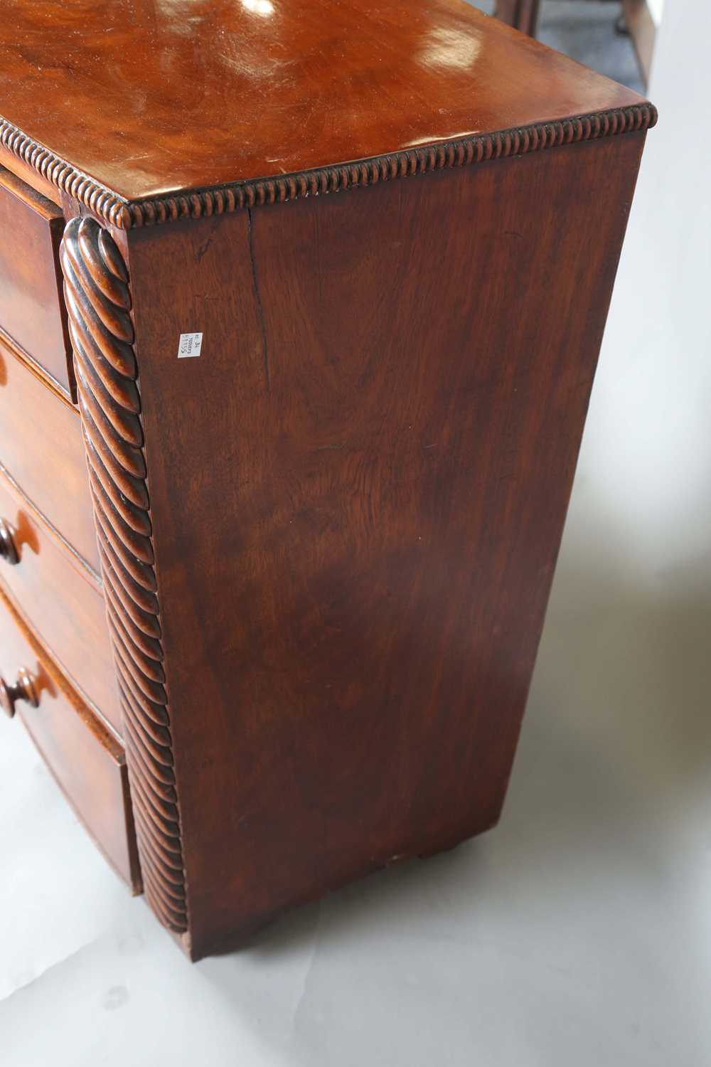 A Victorian mahogany bowfront chest of drawers with reeded pilasters and squat bun feet, height - Image 11 of 11