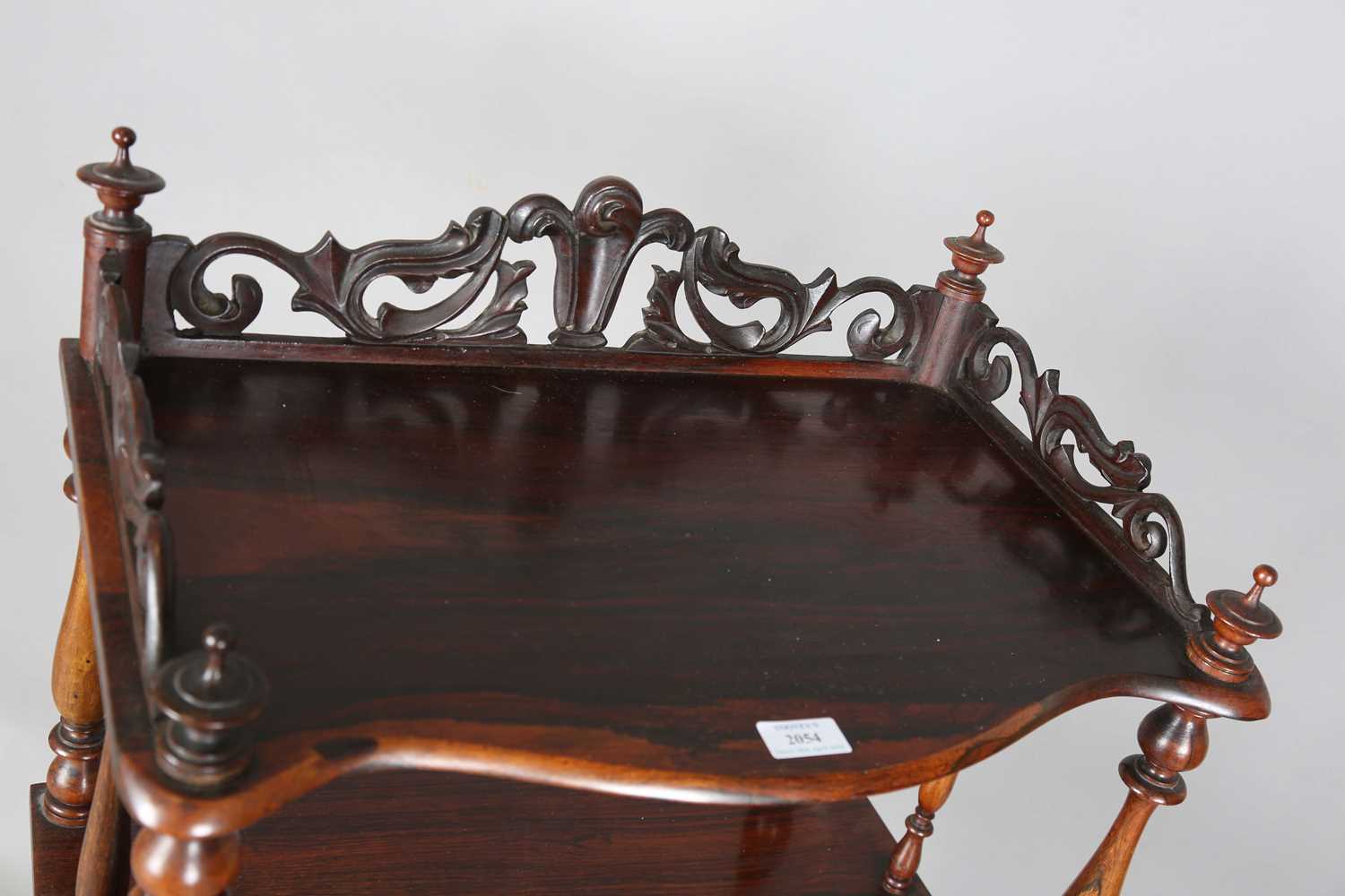 A Victorian rosewood serpentine-fronted four-tier whatnot, height 125cm, width 56cm, depth 36cm. - Image 2 of 12