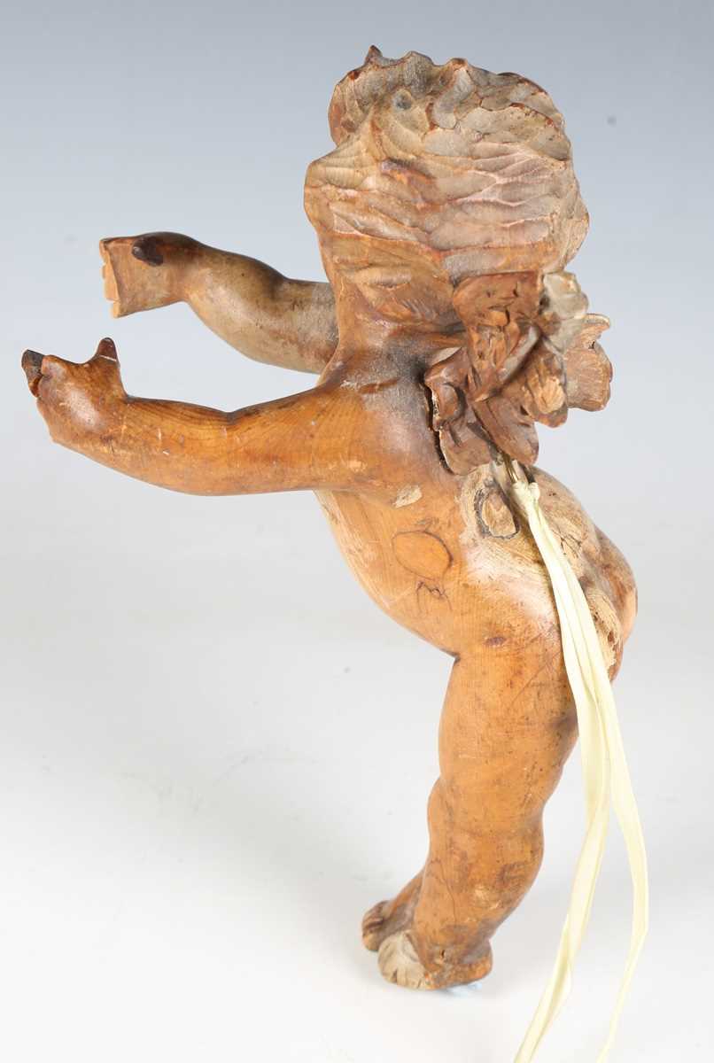 A Continental carved wooden figure of a saint, 16th/17th century, modelled holding a staff, length - Bild 14 aus 15