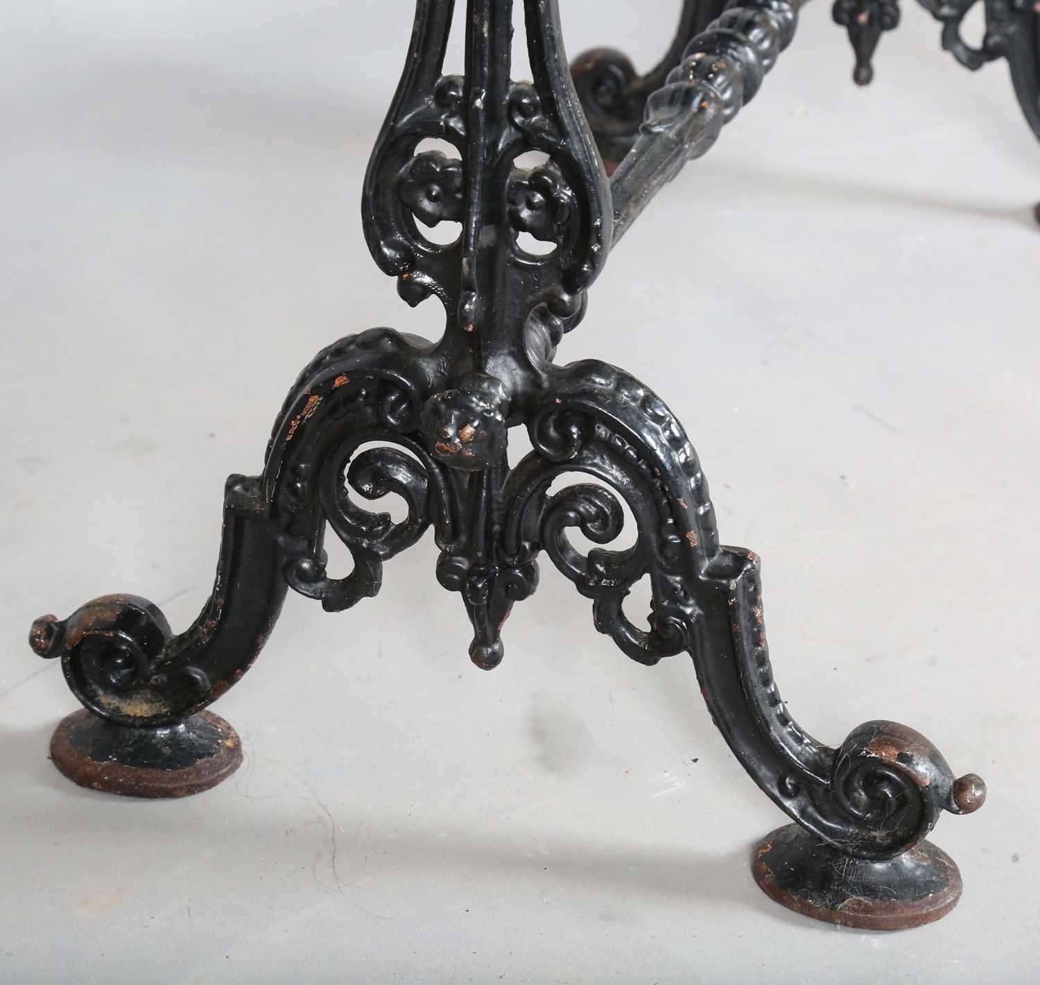 A late 19th century cast iron bistro table with a rectangular white marble top, height 76cm, - Image 5 of 8