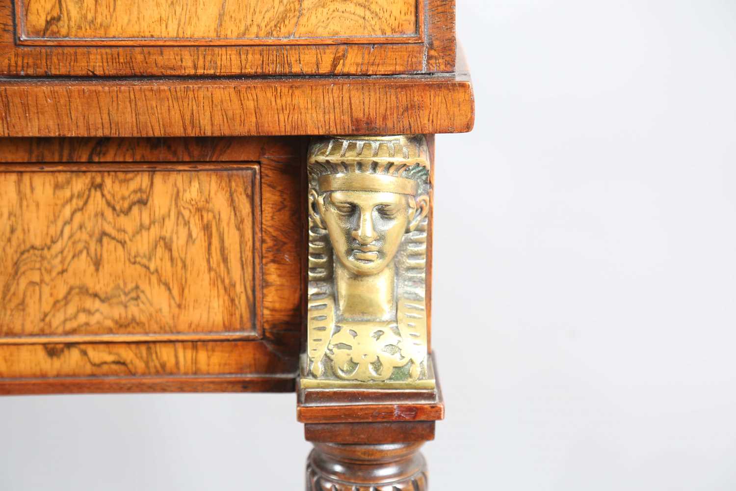 A 20th century reproduction walnut Carlton House style demi-lune desk, the gallery back with gilt - Image 6 of 15